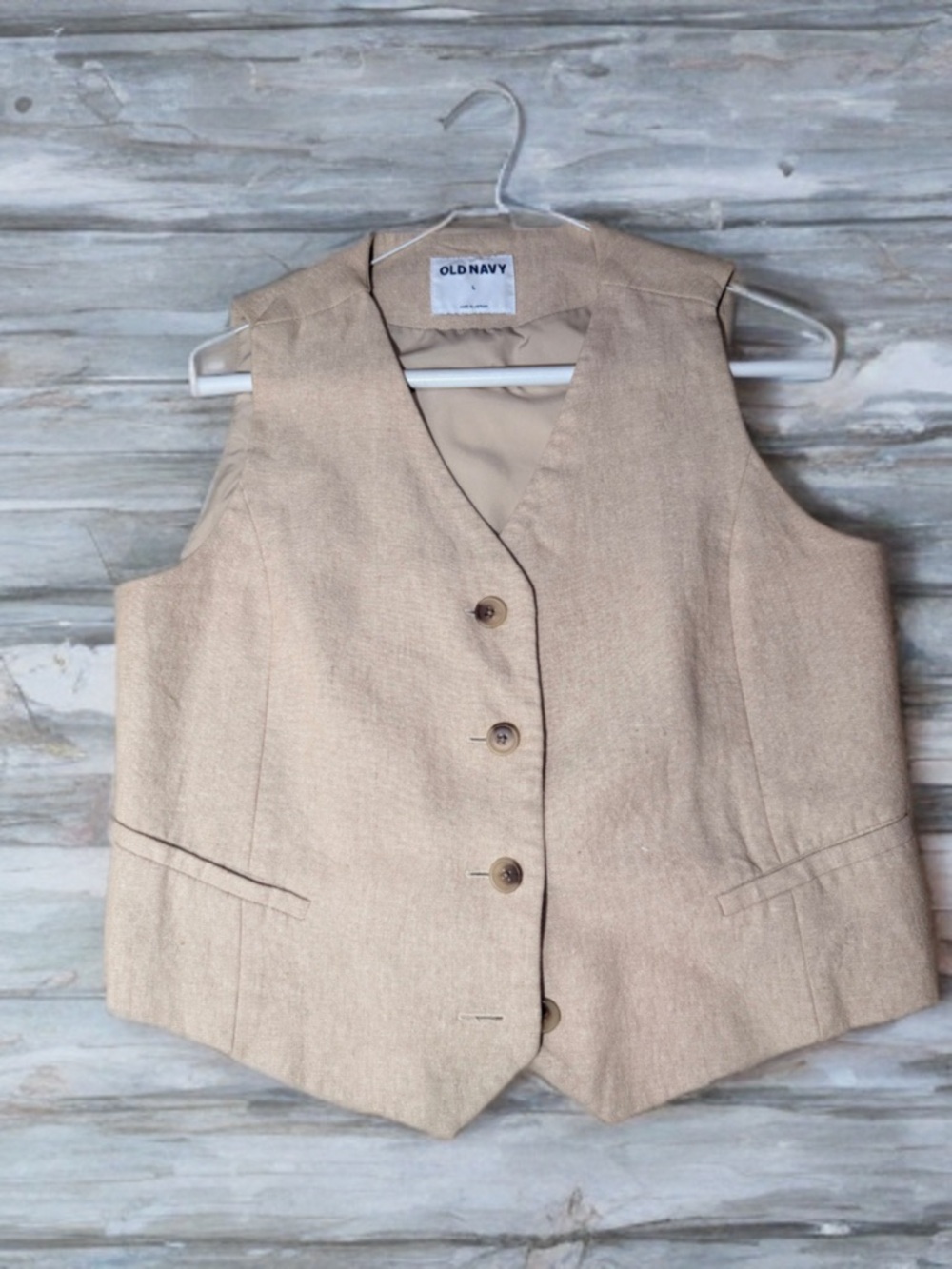 Old Navy Beige Women's Tailored Vest - Neutral Linen Look